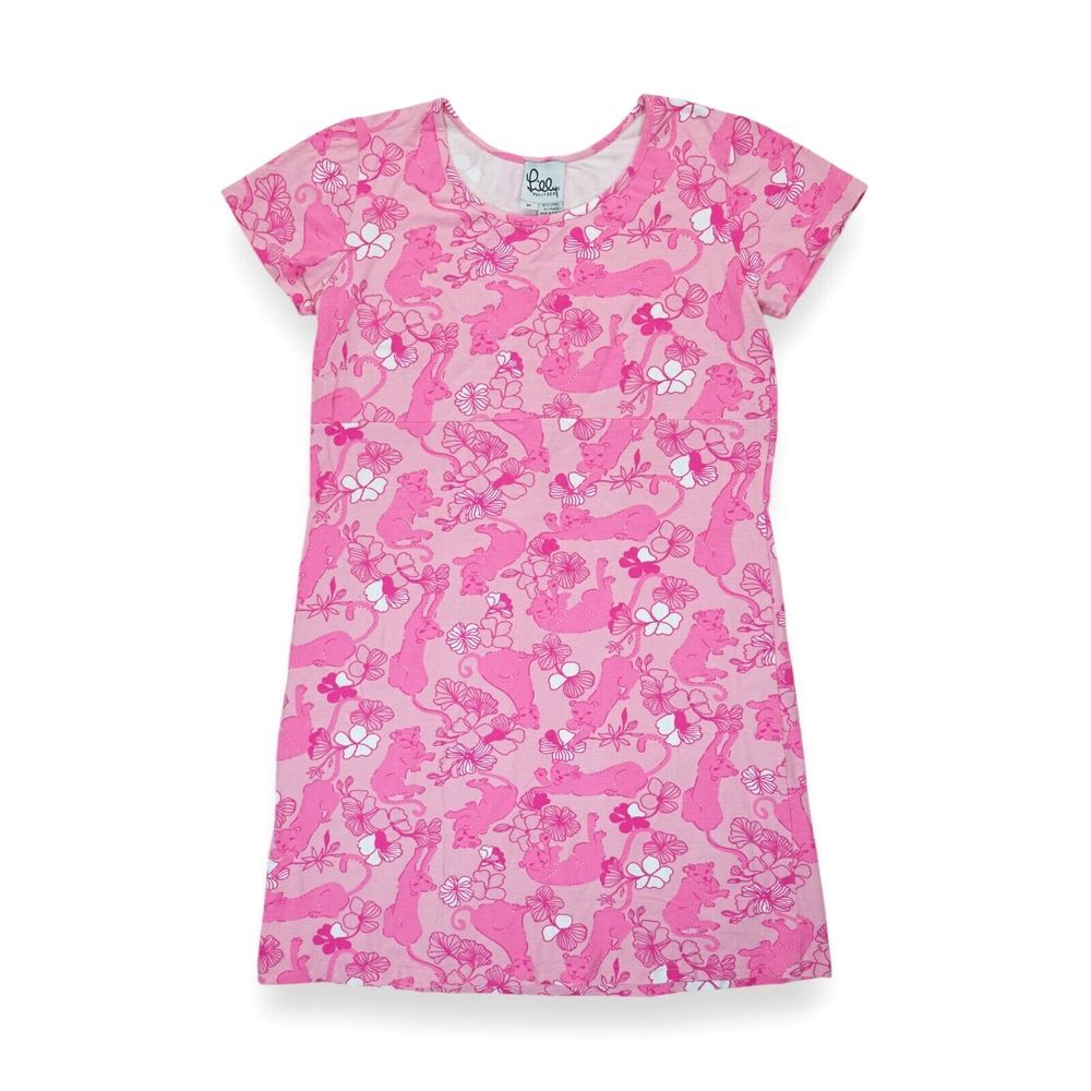 Vintage 2000's Lilly Pulitzer Puma All Over Print Shift Pink Dress Womens Medium